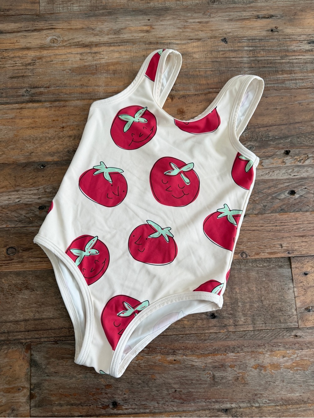 Zara White One-Piece Swimsuit with tomato Print